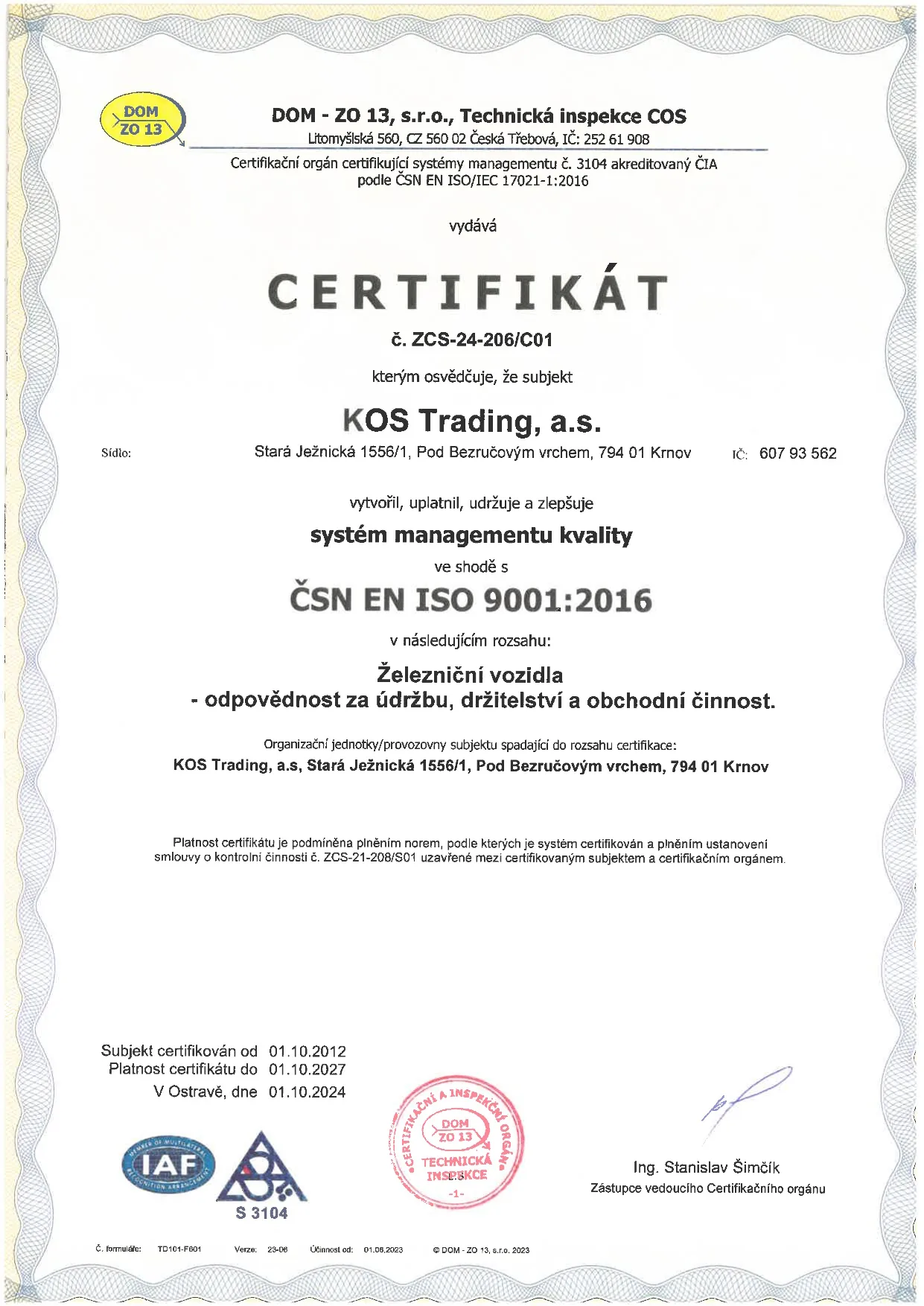 Certifikát ISO